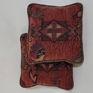 Set of (2) Southwestern Style Inspired Accent Throw Pillows, 12" X 12"